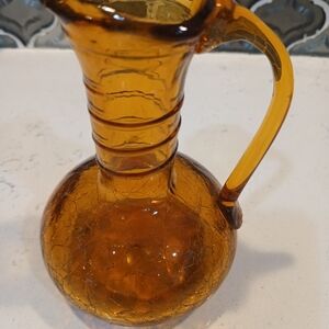 Vintage Amber Crackle Glass Miniature Pitcher